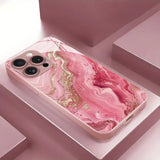 Pink Gold Marble Metallic Paint Tempered Glass Hard Phone Case For iPhone