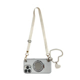 Mirror Stand Silk Strap Case For iPhone 17 16 15 14 11 12 13 Pro Max XS Plus 16E Transparent Crossbody Neck Lanyard Soft Cover