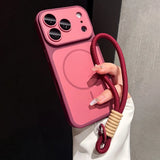 For Magsafe Liquid Silicone Lanyard Wrist Strap Magnetic Lens Protectio Case For iPhone
