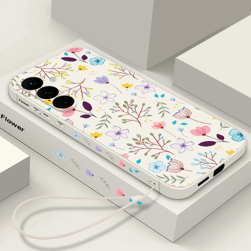 Luxury Flower Print Lanyard Case For Samsung