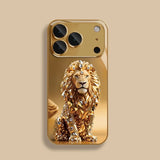 Crystal Gold Lion Pattern Gold Metallic Paint Glass Phone Case For iPhone