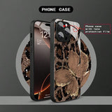 Luxury Butterfly Leopard Pattern Glass Material Phone Case For iPhone
