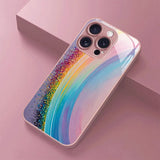 Rainbow Gradient Pattern Pink Metallic Tempered Glass Phone Case For iPhone