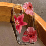 Cherry Flower Print Clear Case For iPhone