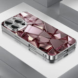 Rose Golden Shimmering Geometric Pattern Electroplated Glass Case For iPhone