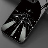 Night View Runway Airplane Tempered Glass Black Phone Case For iPhone