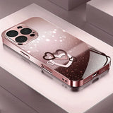 Love  Heart Pattern Pink and Black Gradient Tempered Glass Phone Case  For iPhone