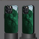 Dark Green Starry Sky Pattern Tempered Glass Black Phone Case For iPhone