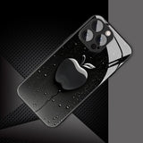 Black Mist Water Droplets For Apple Pattern Glass Phone Case For iPhone