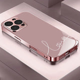 White Love Pattern Pink Metallic Tempered Glass Phone Case For iPhone