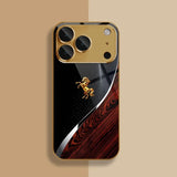 Golden Horse Pattern Gold Metallic Paint Glass Phone Case For iPhone