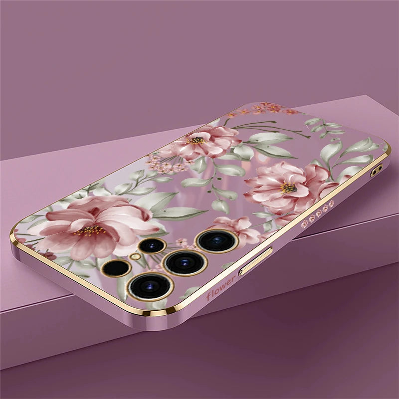 Plating Flower Pattern Phone Case For Samsung