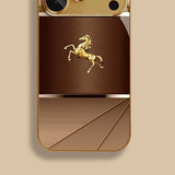 Cool Golden Horse Pattern Metallic Paint Glass Phone Case For iPhone