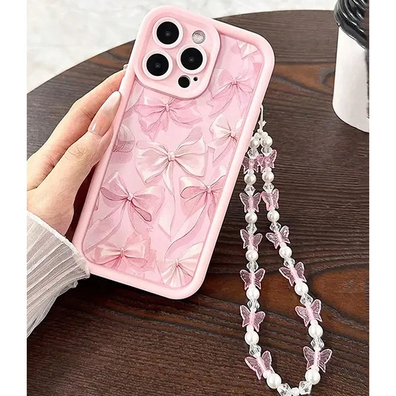 Pink Bow Pattern Silicone Phone Case For iPhone