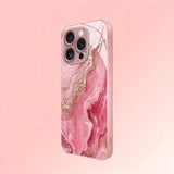Pink Gold Marble Metallic Paint Tempered Glass Hard Phone Case For iPhone