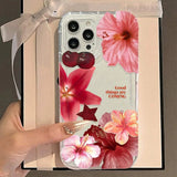 Cherry Flower Print Clear Case For iPhone
