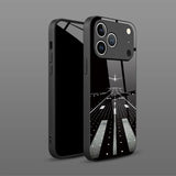 Night View Runway Airplane Tempered Glass Black Phone Case For iPhone