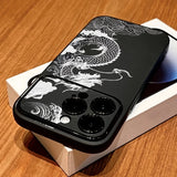 Linear Dragon Pattern Black Handy Window Phone Case For iPhone