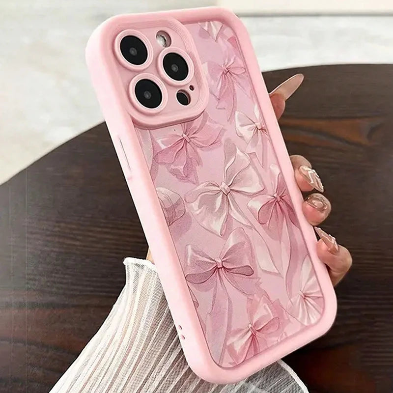 Pink Bow Pattern Silicone Phone Case For iPhone