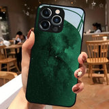 Dark Green Starry Sky Pattern Tempered Glass Black Phone Case For iPhone