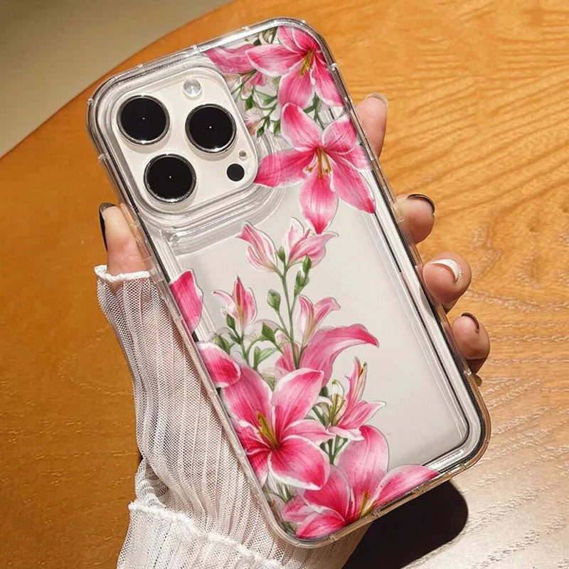 Cherry Flower Print Clear Case For iPhone