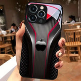 Red Carbon Fiber For Apple Pattern Tempered Glass Black Case For iPhone