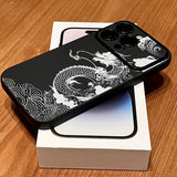 Linear Dragon Pattern Black Handy Window Phone Case For iPhone