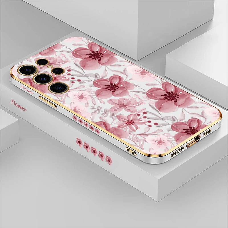 Plating Flower Pattern Phone Case For Samsung