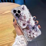 Butterfly Transparent Soft Flower Pattern Phone Case For iPhone