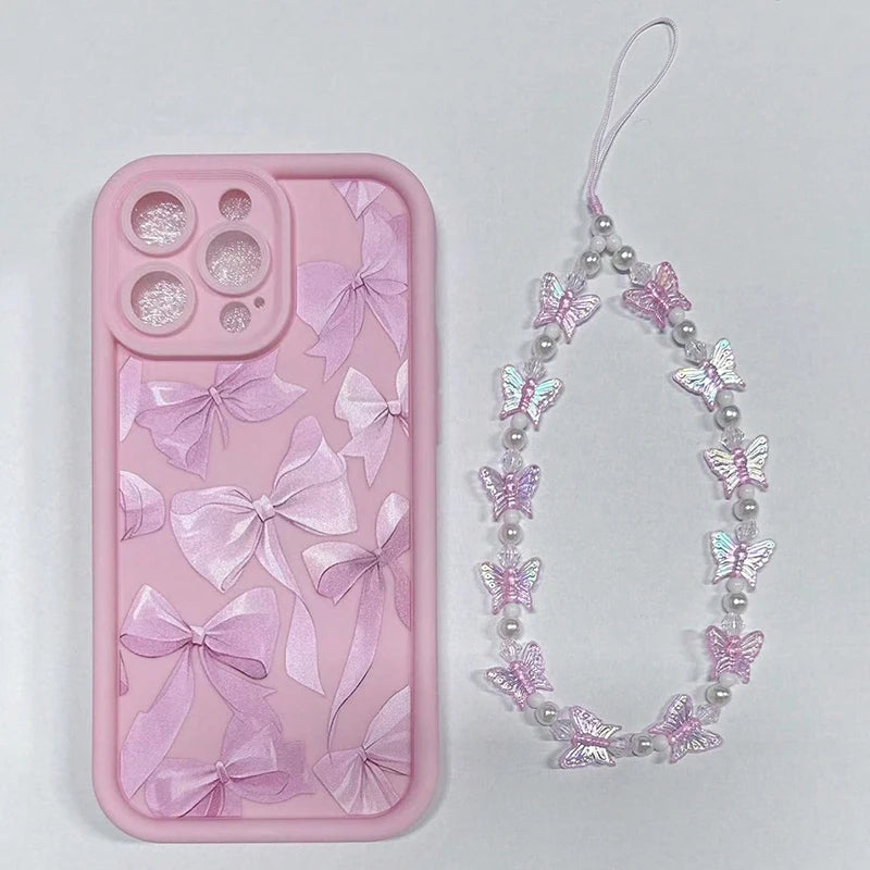 Pink Bow Pattern Silicone Phone Case For iPhone