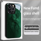 Dark Green Starry Sky Pattern Tempered Glass Black Phone Case For iPhone
