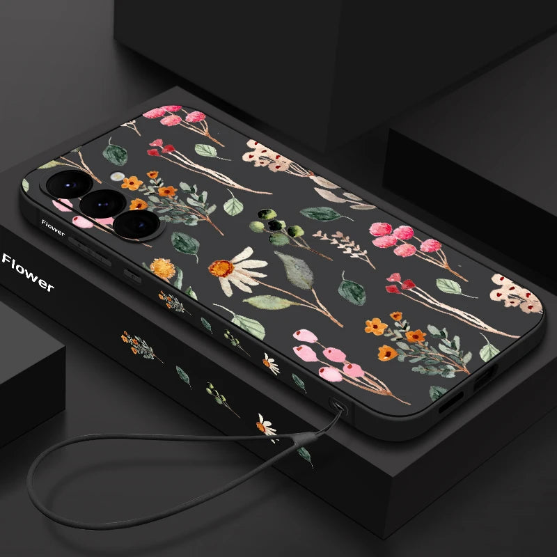 Luxury Flower Print Lanyard Case For Samsung