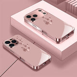 Pink Butterfly Pattern Pink Metallic Tempered Glass Phone Case For iPhone