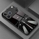 Night View Runway Airplane Tempered Glass Black Phone Case For iPhone