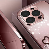 Love  Heart Pattern Pink and Black Gradient Tempered Glass Phone Case  For iPhone