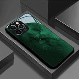 Dark Green Starry Sky Pattern Tempered Glass Black Phone Case For iPhone