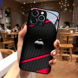 Black Carbon Fiber For Apple Pattern Tempered Glass Case For iPhone