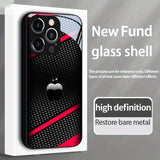 Black Carbon Fiber For Apple Pattern Tempered Glass Case For iPhone