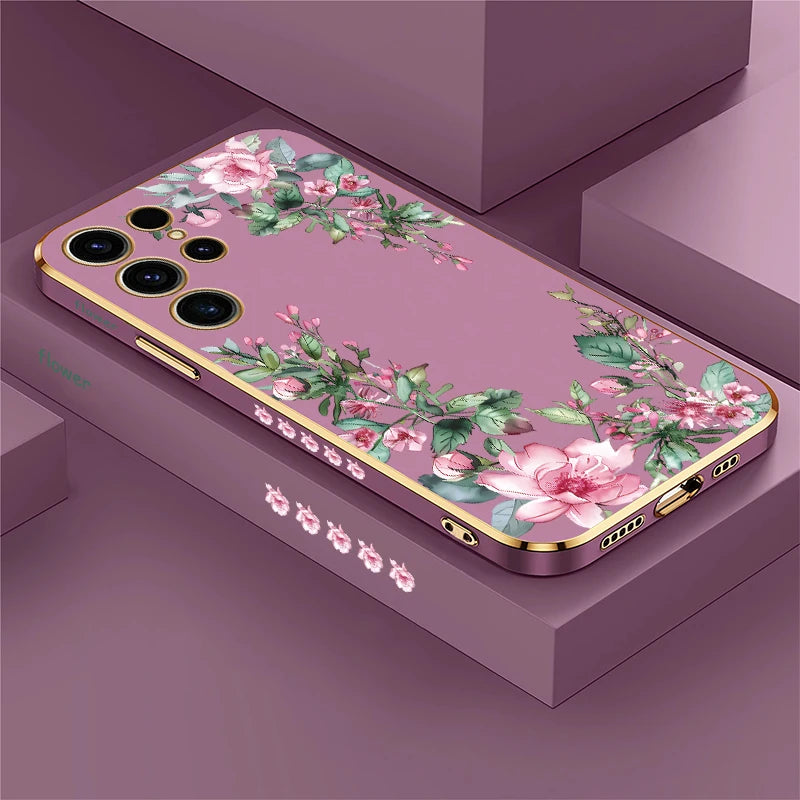Flower Printing TPU Soft Plating Phone Case For Samsung