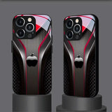Red Carbon Fiber For Apple Pattern Tempered Glass Black Case For iPhone