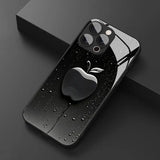 Black Mist Water Droplets For Apple Pattern Glass Phone Case For iPhone