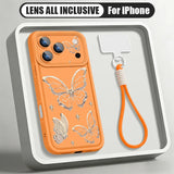Retro Butterfly Pattern Lanyard  Soft Wrist Strap Cover Phone Case For iPhone