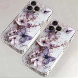 Butterfly Transparent Soft Flower Pattern Phone Case For iPhone