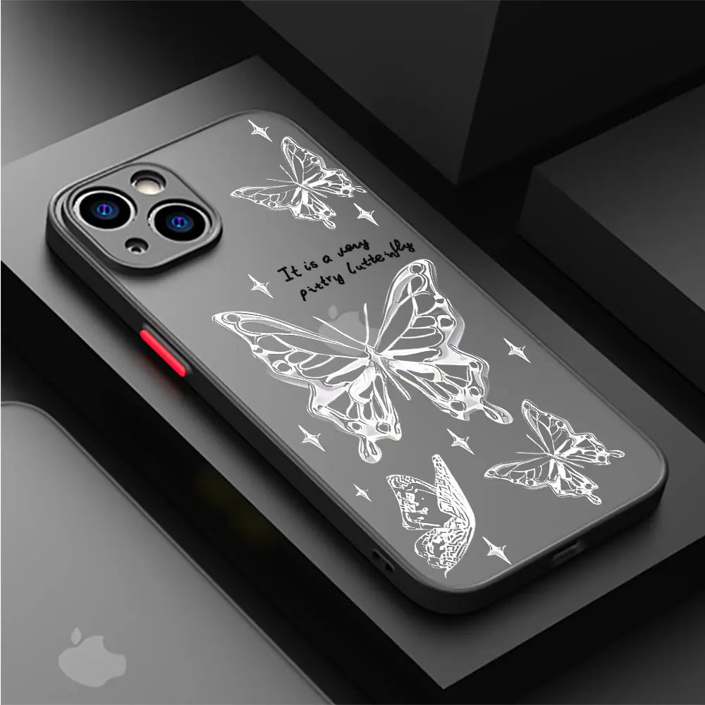 Soft Matte Cover Shell Retro Butterfly Pattern Case for iPhone