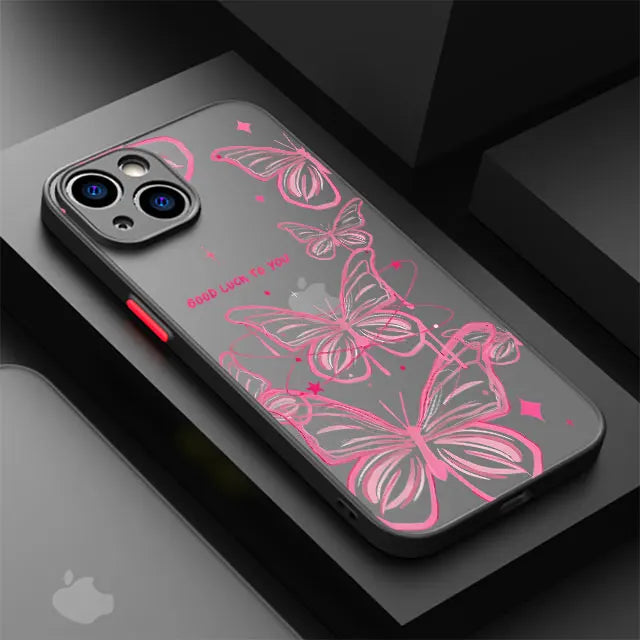 Soft Matte Cover Shell Retro Butterfly Pattern Case for iPhone