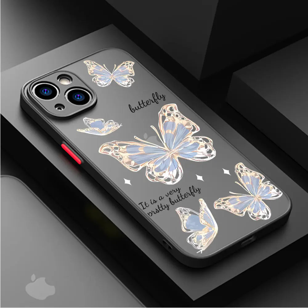 Soft Matte Cover Shell Retro Butterfly Pattern Case for iPhone
