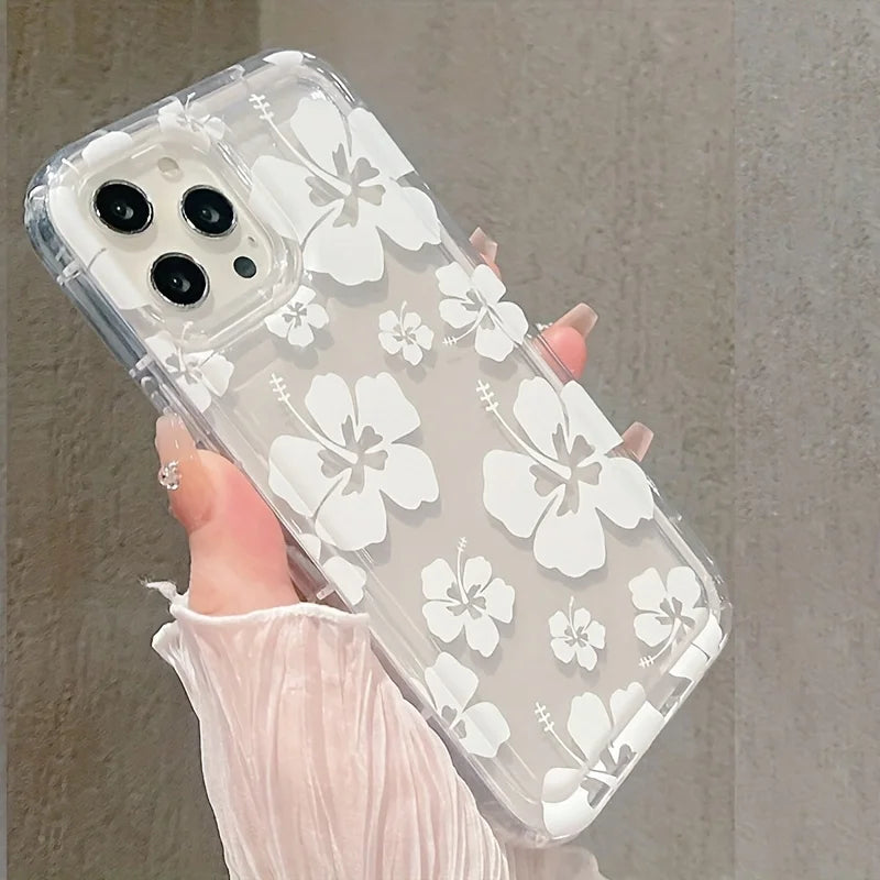 White Flower Clear Phone Case For iPhone