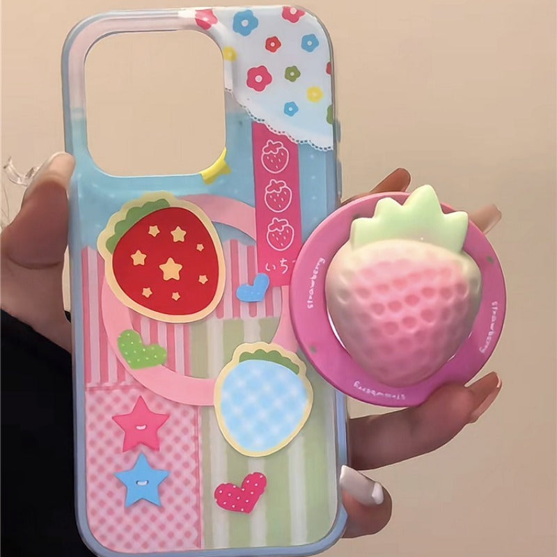 Strawberry Magnetic Bracket Phone Case For iPhone