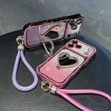 Heart-shaped Crystal Lanyard Phone Case For iPhone