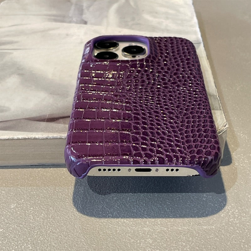 Dark Purple Crocodile Pattern Phone Case For iPhone